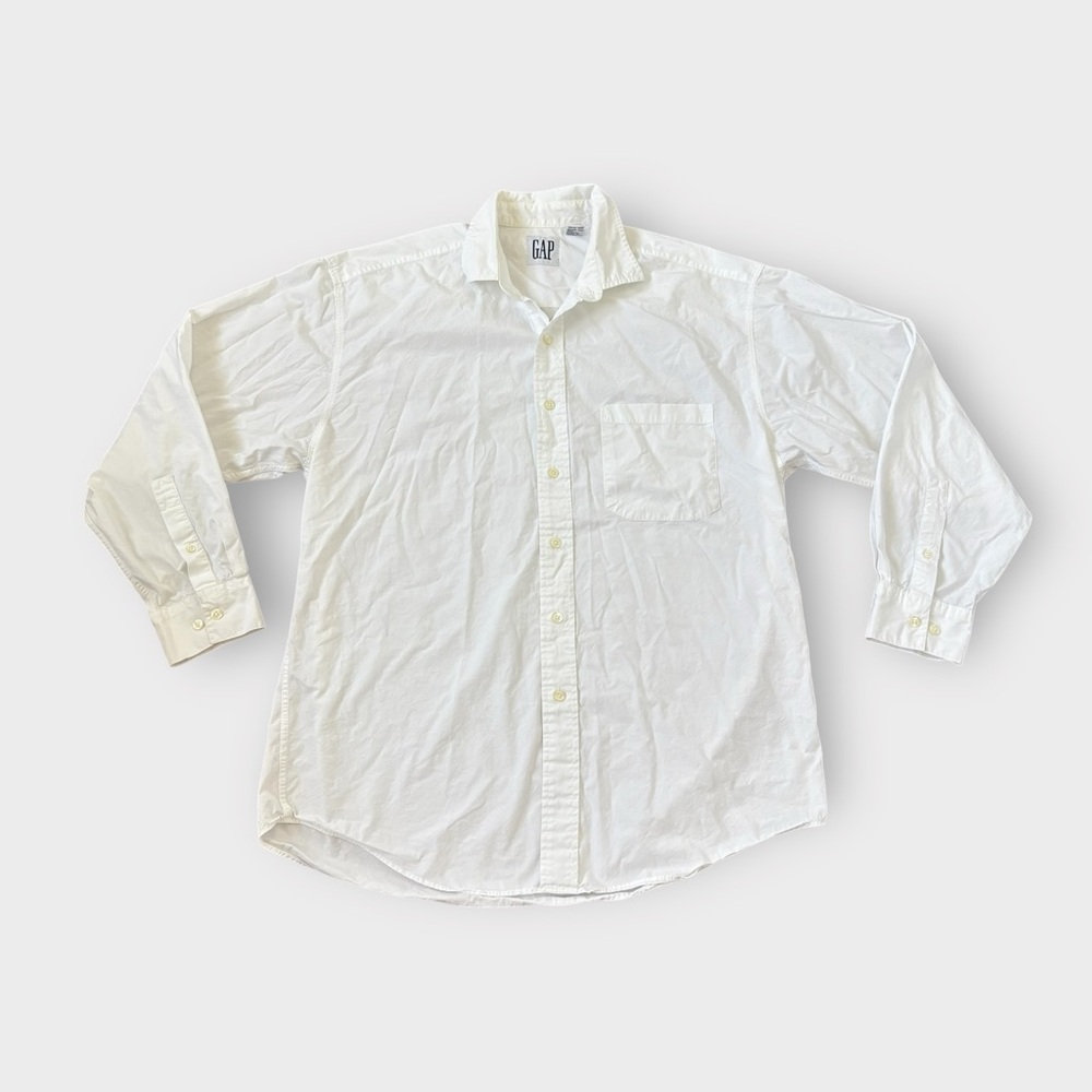 GAP Men's White Long Sleeve Button Down Shirt - 100% Cotton